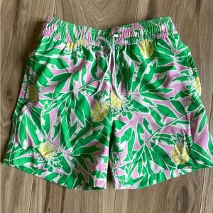 J. Crew Crewcuts tropical Green and Pink Leaf Print Swim Shorts